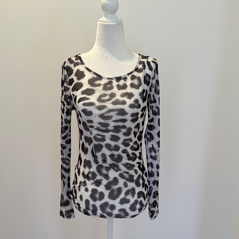 White House Black Market Leopard Print Long Sleeve Top mesh leopard size XXS